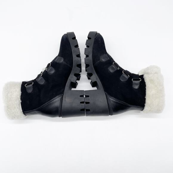 NEW Schutz Womens 6 Aretuza Black Suede & Shearling Combat Boots Waterproof - Picture 9 of 10